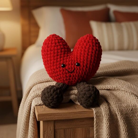 Crochet Heart Plush Jellycat Inspired, Red Amigurumi Heart Toy, Valentine Gift - Picture 8 of 9
